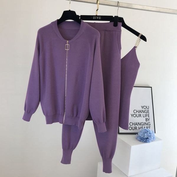 women's two piece pants three set women round neck knitted vest sports trousers sets zip sweater casual jackets spring 221130, White
women's two piece pants three set women round neck knitted vest sports trousers sets zip sweater casual jackets spring 221130, White