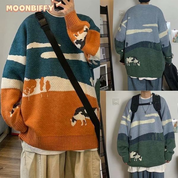 mens sweaters youth men cows vintage winter pullover oneck korean fashions sweater women casual harajuku clothes 221130, White;black
mens sweaters youth men cows vintage winter pullover oneck korean fashions sweater women casual harajuku clothes 221130, White;black
