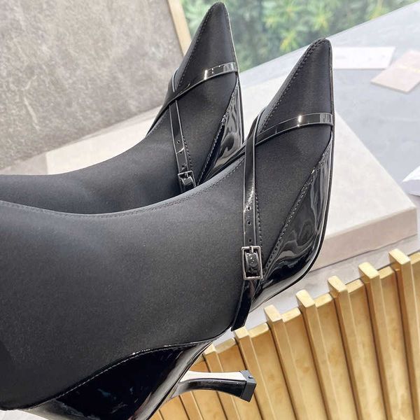 black patent leather matte cross sleeve pointed high heel shoes boots medium fine heel fashion boots belt elastic boots 0314221130
black patent leather matte cross sleeve pointed high heel shoes boots medium fine heel fashion boots belt elastic boots 0314221130