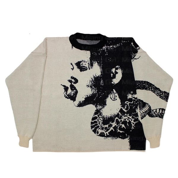 women's sweaters men knitted streetwear gothic portrait snake pullover autumn harajuku cotton sweater women oversized 221130, White;black
women's sweaters men knitted streetwear gothic portrait snake pullover autumn harajuku cotton sweater women oversized 221130, White;black