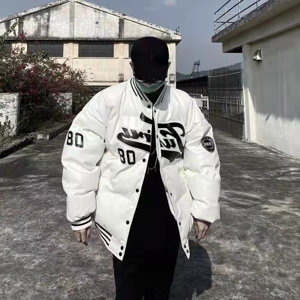 men's down parkas hip hop pu leather baseball jacket man women trend letter embroidery winter coats mens autumn casual loose thicken pa, Black
men's down parkas hip hop pu leather baseball jacket man women trend letter embroidery winter coats mens autumn casual loose thicken pa, Black
