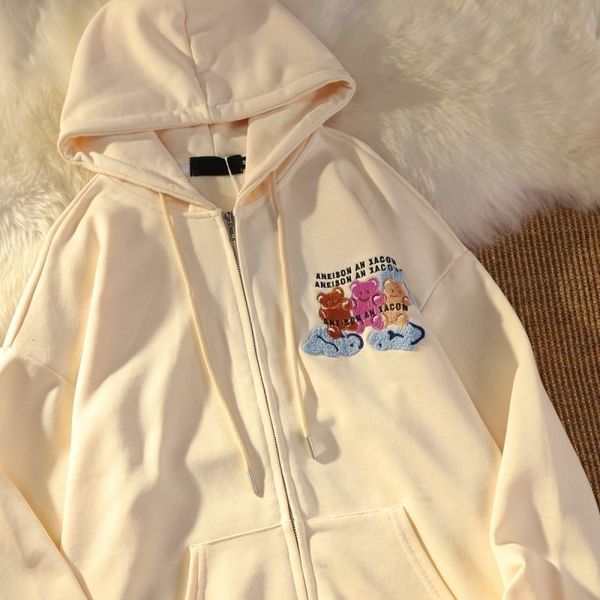 women's hoodies sweatshirts letter embroidery high street fashion bear flocking sweatshirt loose casual zip up hoodie clothes for teens, Black
women's hoodies sweatshirts letter embroidery high street fashion bear flocking sweatshirt loose casual zip up hoodie clothes for teens, Black