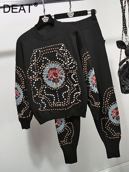 women's two piece pants deat women beaded embroidery sweater high waist elasticity long set fashion autumn winter 11d2630 221130, White
women's two piece pants deat women beaded embroidery sweater high waist elasticity long set fashion autumn winter 11d2630 221130, White