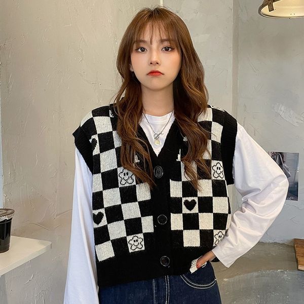 women's vests checkerboard plaid sweater for women vintage print knitted mini casual streetwear harajuku clothing autumn 221130, Black;white
women's vests checkerboard plaid sweater for women vintage print knitted mini casual streetwear harajuku clothing autumn 221130, Black;white