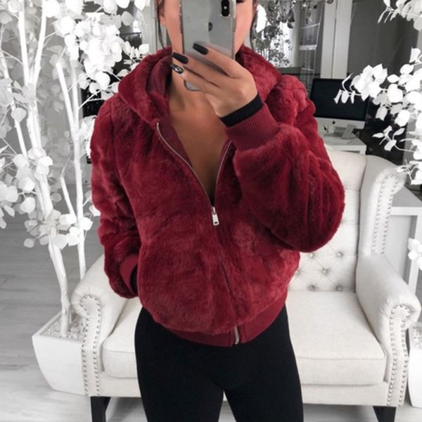 women's fur faux coat high-waist hooded fashion cardigan long-sleeved loose thin rabbit jacket women 221130, Black
women's fur faux coat high-waist hooded fashion cardigan long-sleeved loose thin rabbit jacket women 221130, Black