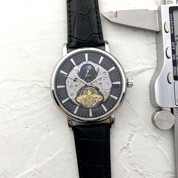 men watch stainless steel tourbillon three stitches luxury brand 44mm automatic mechanical watches leather strap pat fashion style, Slivery;brown
men watch stainless steel tourbillon three stitches luxury brand 44mm automatic mechanical watches leather strap pat fashion style, Slivery;brown