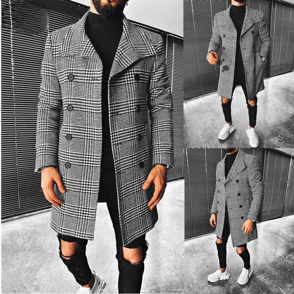 men's wool blends clothing fashion coat autumn winter plaid double breasted lapel midlong 221129, Black
men's wool blends clothing fashion coat autumn winter plaid double breasted lapel midlong 221129, Black