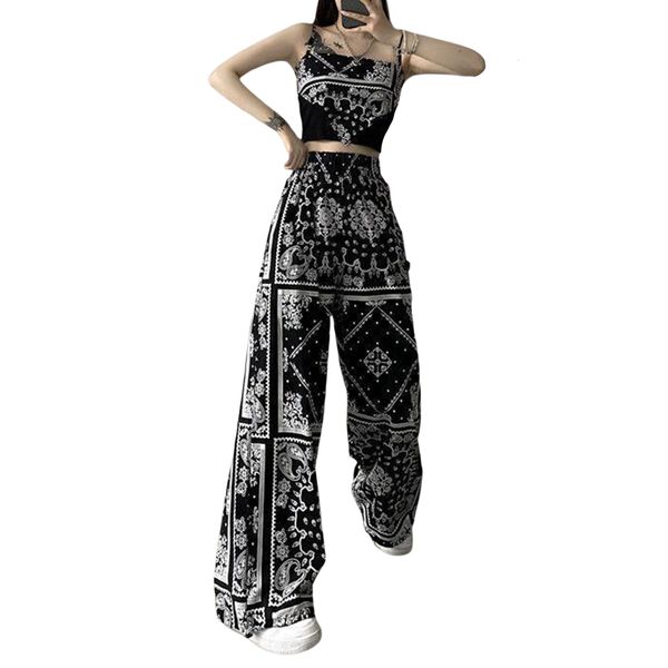 women's two piece pants 2 piece outfits paisley print spaghetti strap tank high waist loose for ladies black 221130, White
women's two piece pants 2 piece outfits paisley print spaghetti strap tank high waist loose for ladies black 221130, White