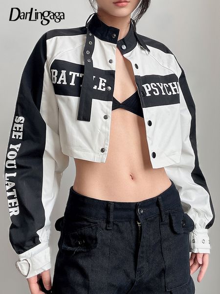 women s jackets darlingaga streetwear letter buttons patchwork racing jacket female autumn coat cropped contrast buckle moto biker 221130, Black;brown
women s jackets darlingaga streetwear letter buttons patchwork racing jacket female autumn coat cropped contrast buckle moto biker 221130, Black;brown