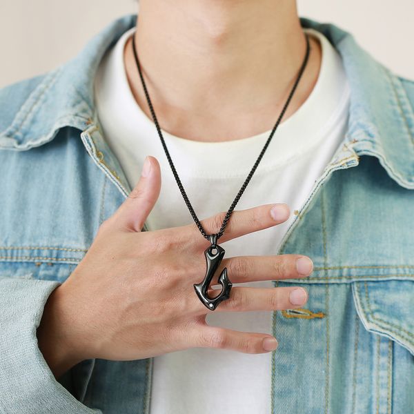 mens necklace stainless steel fishhook pendant crystals rolo chain 24inch black, Silver
mens necklace stainless steel fishhook pendant crystals rolo chain 24inch black, Silver