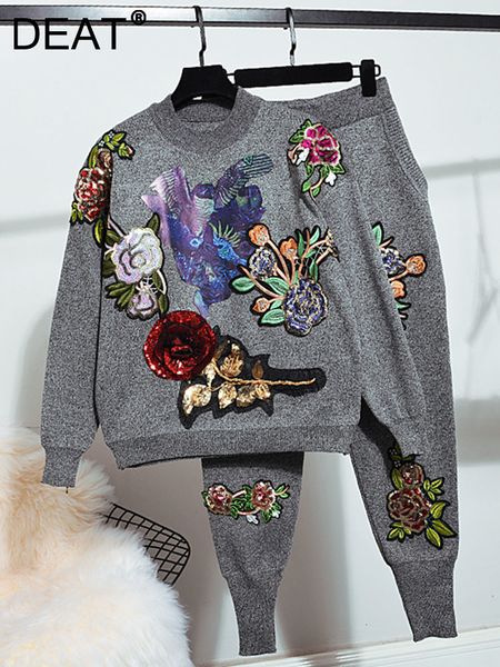 women's two piece pants deat fashion embroidery sequin floral o neck long sleeve knitted pullover loose high waist pant autumn 11p01272, White
women's two piece pants deat fashion embroidery sequin floral o neck long sleeve knitted pullover loose high waist pant autumn 11p01272, White