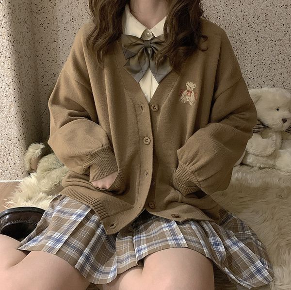 women's knits tees cute bear embroidery cardigan women japanese kawaii sweater autumn and winter loose v-neck knitted jacket 221130, White
women's knits tees cute bear embroidery cardigan women japanese kawaii sweater autumn and winter loose v-neck knitted jacket 221130, White