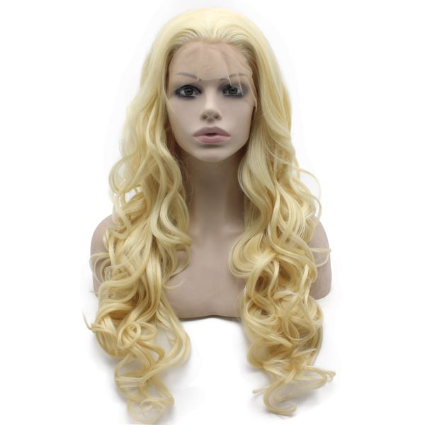 26" long #613 blonde heavy density heat friendly fiber front lace synthetic hair wig, Black
26" long #613 blonde heavy density heat friendly fiber front lace synthetic hair wig, Black