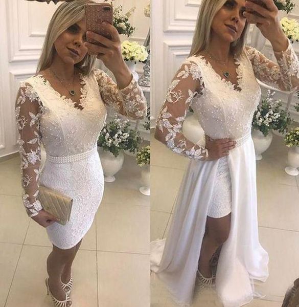 white lace evening dresses with detachable train appliques pearls illusion long sleeves formal party prom gowns knee length short 4678447, Black;red
white lace evening dresses with detachable train appliques pearls illusion long sleeves formal party prom gowns knee length short 4678447, Black;red