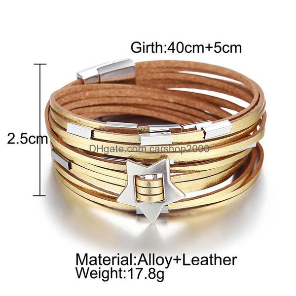 charm bracelets fashion jewelry pu leather bracelet hollowed star mti layer magnet clasp drop delivery bracelets dhmjq, Golden;silver
charm bracelets fashion jewelry pu leather bracelet hollowed star mti layer magnet clasp drop delivery bracelets dhmjq, Golden;silver