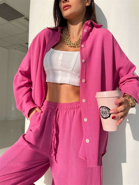 women's two piece pants spring and summer european american casual suits solid color lapel long-sleeved shirt harem pants two-piece set, White
women's two piece pants spring and summer european american casual suits solid color lapel long-sleeved shirt harem pants two-piece set, White