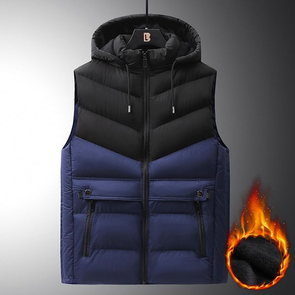 mens vests l6xl men winter vest coats fleece lining warm thick waistcoat patchwork design hat detachable man cotton sleeveless jacket 221130, Black;white
mens vests l6xl men winter vest coats fleece lining warm thick waistcoat patchwork design hat detachable man cotton sleeveless jacket 221130, Black;white