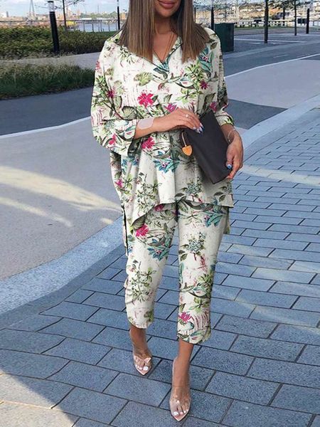women's two piece pants zanzea bohemian summer floral printed holiday matching sets long sleeve o-neck high low blouse femme fashion ca, White
women's two piece pants zanzea bohemian summer floral printed holiday matching sets long sleeve o-neck high low blouse femme fashion ca, White