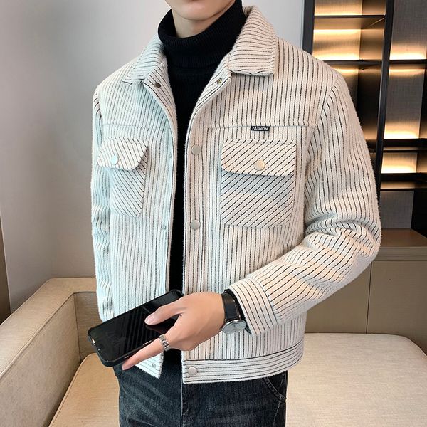 men's wool blends men's autumn winter coats handsome woollen fabric vertical stripe pattern jacket fashion casual slim comfortable, Black
men's wool blends men's autumn winter coats handsome woollen fabric vertical stripe pattern jacket fashion casual slim comfortable, Black