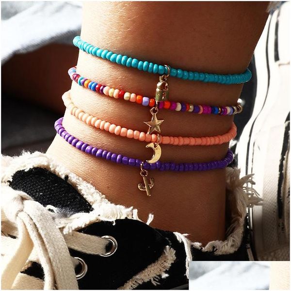 anklets boehmian fashion colorf beaded anklet women handmade lovely star moon lock pendant beads anklets 4pcs/set drop delivery jewel dh5hs, Red;blue
anklets boehmian fashion colorf beaded anklet women handmade lovely star moon lock pendant beads anklets 4pcs/set drop delivery jewel dh5hs, Red;blue