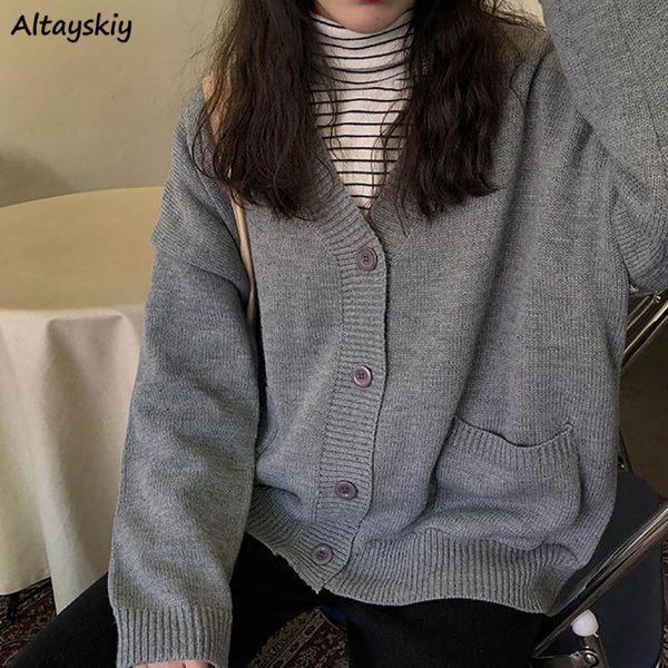 women's knits tees cardigan women casual sweater retro grey solid loose pockets single breasted v-neck trendy all-match jumper female, White
women's knits tees cardigan women casual sweater retro grey solid loose pockets single breasted v-neck trendy all-match jumper female, White