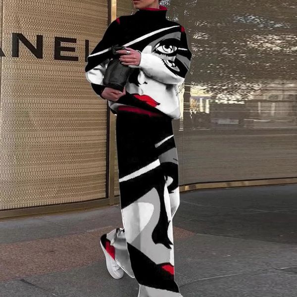 women's two piece pant casual long print outfits sleeve loose elastic waist set female spring autumn trousers matching suit 221130, White
women's two piece pant casual long print outfits sleeve loose elastic waist set female spring autumn trousers matching suit 221130, White
