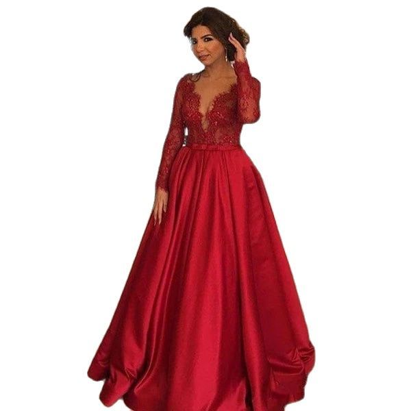 v-neck satin evening dresses dubai a-line prom gowns long sleeves applique women plus size formal satin party, Black;red
v-neck satin evening dresses dubai a-line prom gowns long sleeves applique women plus size formal satin party, Black;red