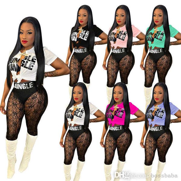 2023 womens two piece pants set designer perspective lace irregular split letter printed t-shirt outfits 4 colours, White
2023 womens two piece pants set designer perspective lace irregular split letter printed t-shirt outfits 4 colours, White