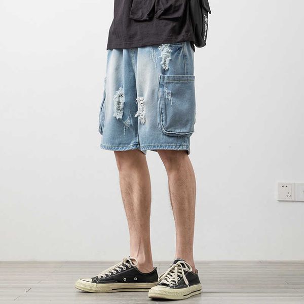 men's shorts mens blue jeans shorts with side oversize pockets for 2021 fashion punk style ripped hole clothing teens short denim cargo, White;black
men's shorts mens blue jeans shorts with side oversize pockets for 2021 fashion punk style ripped hole clothing teens short denim cargo, White;black
