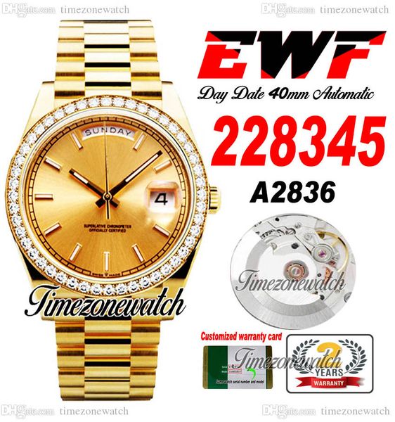 ewf daydate 40 228345 a2836 automatic mens watch diamonds bezel yellow gold champagne stick dial oystersteel bracelet same serial card super, Slivery;brown
ewf daydate 40 228345 a2836 automatic mens watch diamonds bezel yellow gold champagne stick dial oystersteel bracelet same serial card super, Slivery;brown