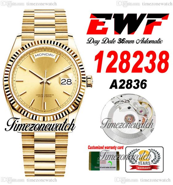 ewf daydate 36mm 128238 a2836 automatic mens watch eta yellow gold champagne stick dial oystersteel bracelet same serial card super edition, Slivery;brown
ewf daydate 36mm 128238 a2836 automatic mens watch eta yellow gold champagne stick dial oystersteel bracelet same serial card super edition, Slivery;brown
