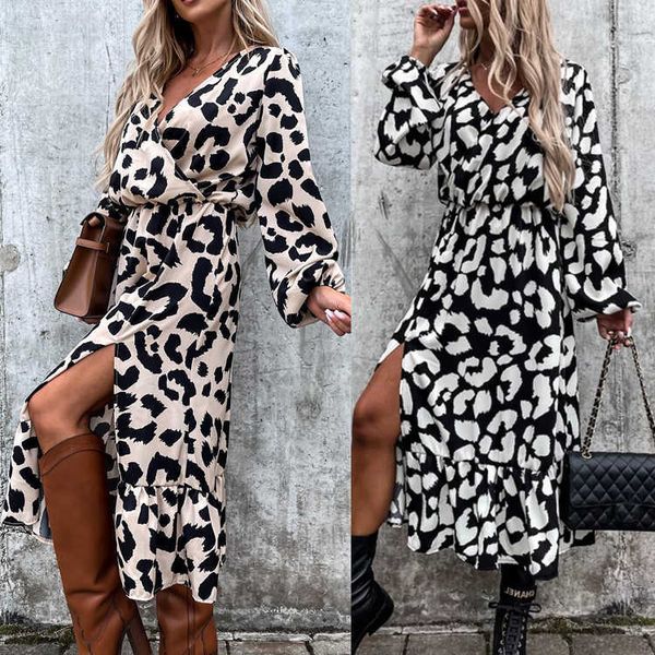casual dress womens 2022 new spring and autumn vneck leopard long sleeve split, Black;gray
casual dress womens 2022 new spring and autumn vneck leopard long sleeve split, Black;gray