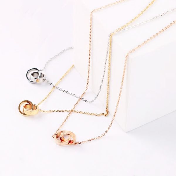18k gold double ring necklace fashion designer women's pendant girl's valentine's day love gift 316l stainless steel jewelry, Silver
18k gold double ring necklace fashion designer women's pendant girl's valentine's day love gift 316l stainless steel jewelry, Silver
