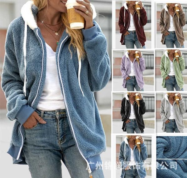 ms. sweater 2022 new autumn winter loose plush zipper hooded jacket for women, White;black
ms. sweater 2022 new autumn winter loose plush zipper hooded jacket for women, White;black