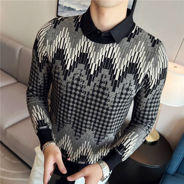 men s sweaters autumn winter fake 2pieces jacquard sweater men clothing simple slim fit casual knitted pullovers pull homme 220930, White;black
men s sweaters autumn winter fake 2pieces jacquard sweater men clothing simple slim fit casual knitted pullovers pull homme 220930, White;black