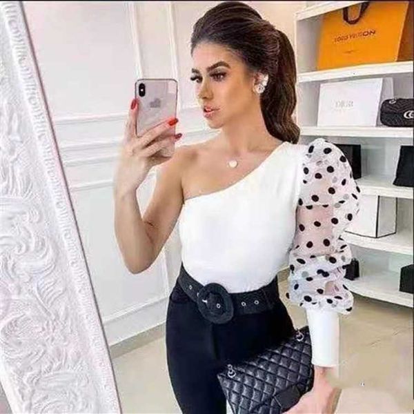 womens knitwear 2021 new style oblique neck one shoulder fashion wave point bubble sleeve tshirt knitted top, White
womens knitwear 2021 new style oblique neck one shoulder fashion wave point bubble sleeve tshirt knitted top, White