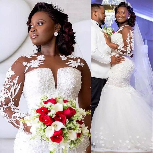 2022 gorgeous mermaid wedding dresses bridal gown long sleeves lace applique beaded jewel neck sweep train custom made country vestido de no, White
2022 gorgeous mermaid wedding dresses bridal gown long sleeves lace applique beaded jewel neck sweep train custom made country vestido de no, White