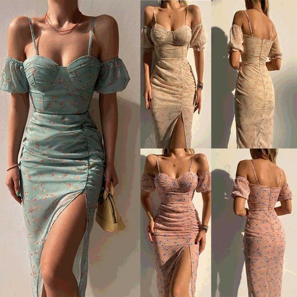 party dresses women elegant off shouler strap slim split sheath bodycon dress spring summer floral print mid-calf dress t220930, White;black
party dresses women elegant off shouler strap slim split sheath bodycon dress spring summer floral print mid-calf dress t220930, White;black