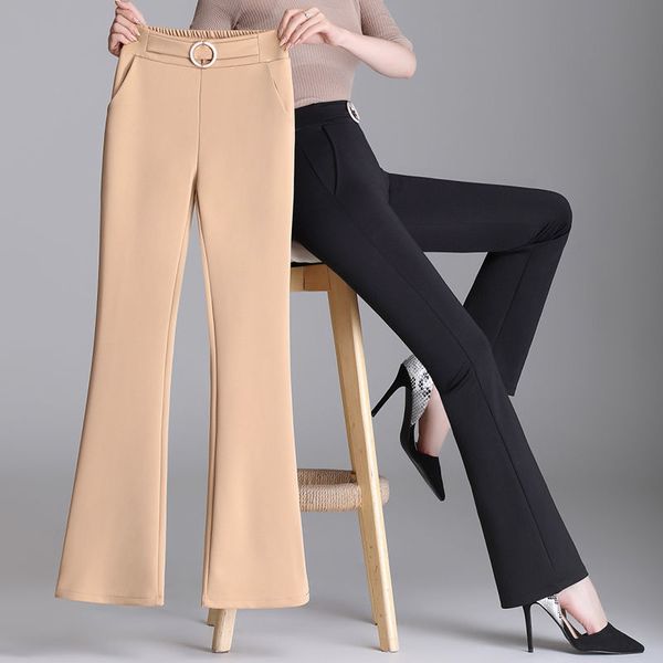 women s pants s fashion office lady high waist flare spring solid color pockets casual elastic sashes trousers 220930, Black;white