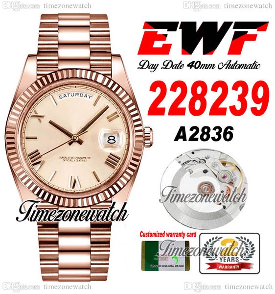 ewf daydate 40 228235 a2836 automatic mens watch rose gold fluted bezel champagne roman dial president bracelet same serial card super timez, Slivery;brown
ewf daydate 40 228235 a2836 automatic mens watch rose gold fluted bezel champagne roman dial president bracelet same serial card super timez, Slivery;brown