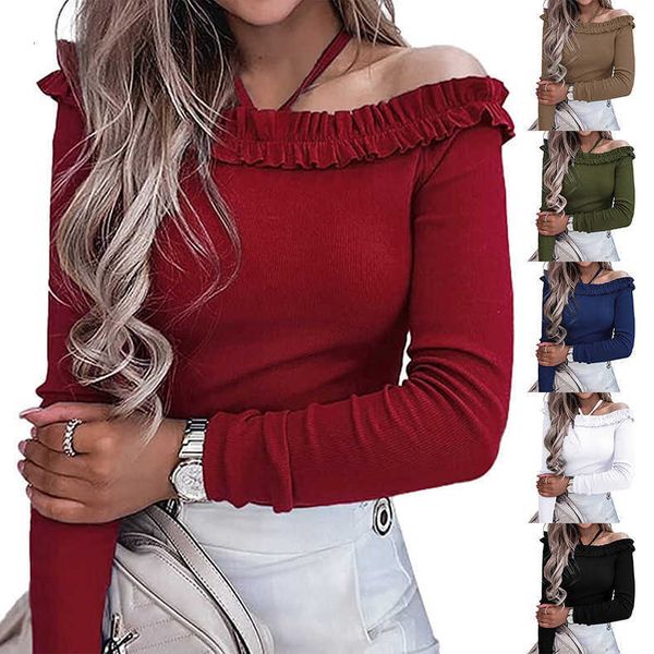women's knitwear autumn and winter 2022 neck wrinkle off shoulder fashion long sleeve t-shirt, White
women's knitwear autumn and winter 2022 neck wrinkle off shoulder fashion long sleeve t-shirt, White