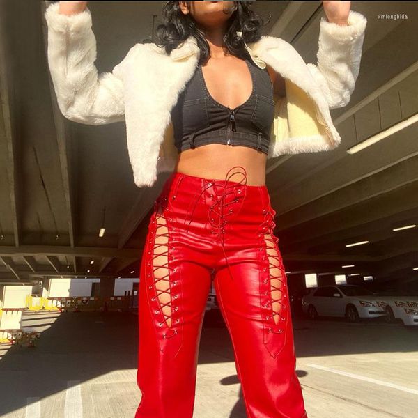 women's pants faux pu y2k high waist women chic hollow out bandage summer trend leather club trousers slim streetwear, Black;white
women's pants faux pu y2k high waist women chic hollow out bandage summer trend leather club trousers slim streetwear, Black;white