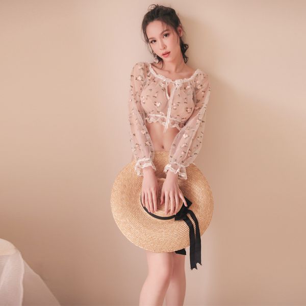 pyjamas y meng thin perspective long sleeved sleepwear sloth embroidery ultra short pajamas temptation word strapless lingerie 220930, Red;black 
pyjamas y meng thin perspective long sleeved sleepwear sloth embroidery ultra short pajamas temptation word strapless lingerie 220930, Red;black