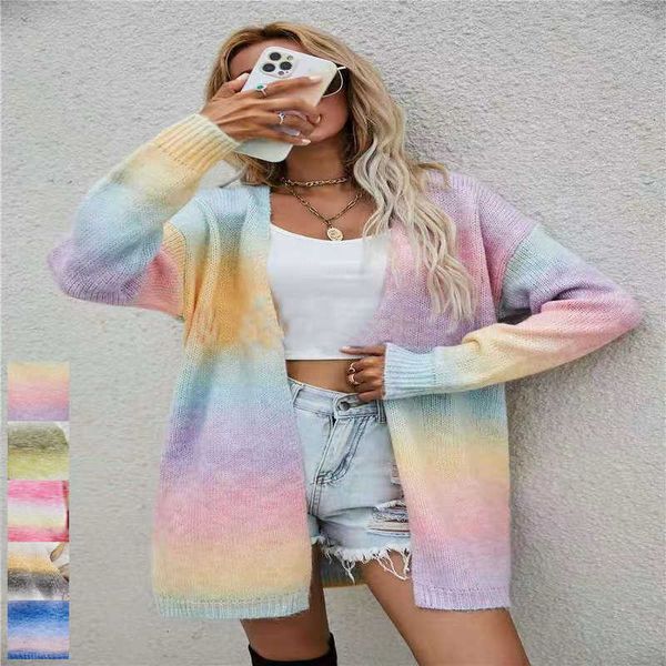 ms. sweater 2022 rainbow tie dye medium long large pocket cardigan knitted coat women, White;black
ms. sweater 2022 rainbow tie dye medium long large pocket cardigan knitted coat women, White;black