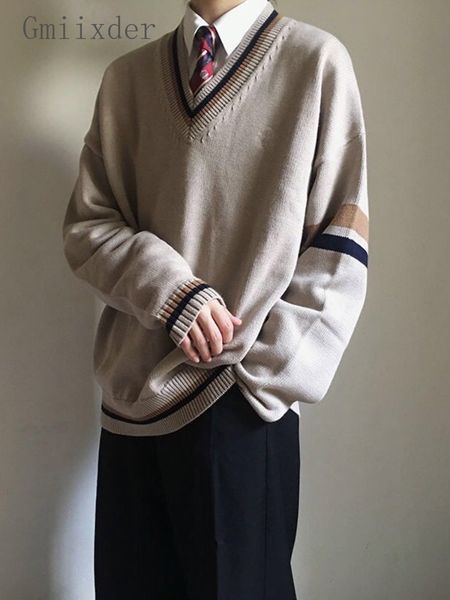 men s sweaters gmiixder japan dk uniform v neck knitted pullover oversize college style youth trend high street striped 220930, White;black
men s sweaters gmiixder japan dk uniform v neck knitted pullover oversize college style youth trend high street striped 220930, White;black