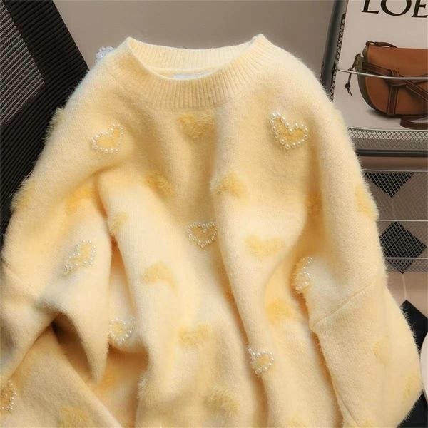 womens knits tees creamy yellow niche gentle style industry flocking love sweater womens autumn and winter loose niche chic soft waxy sweate, White
womens knits tees creamy yellow niche gentle style industry flocking love sweater womens autumn and winter loose niche chic soft waxy sweate, White