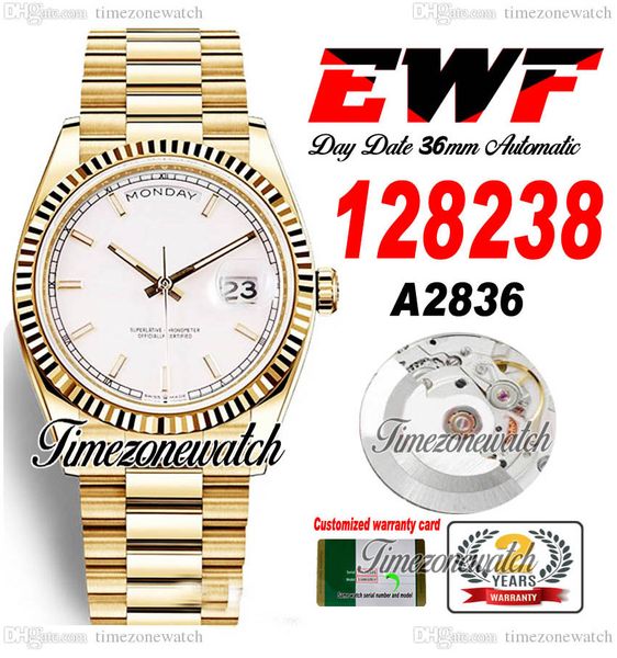 ewf daydate 36mm 128238 a2836 automatic mens watch eta yellow gold white dial stick markers oystersteel bracelet same serial card super edit, Slivery;brown
ewf daydate 36mm 128238 a2836 automatic mens watch eta yellow gold white dial stick markers oystersteel bracelet same serial card super edit, Slivery;brown