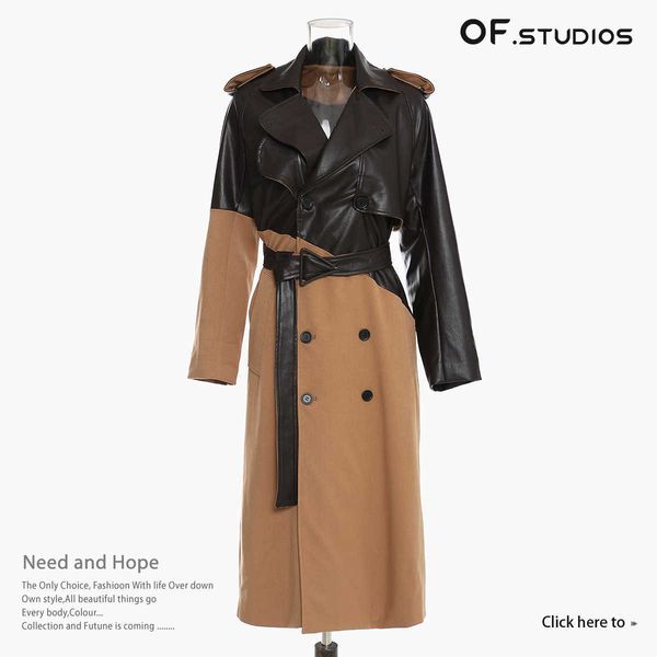 long dust coat 22 autumn and winter patchwork leather windbreaker womens mid length temperament over the knee lace up waist khaki color matc, Tan;black
long dust coat 22 autumn and winter patchwork leather windbreaker womens mid length temperament over the knee lace up waist khaki color matc, Tan;black