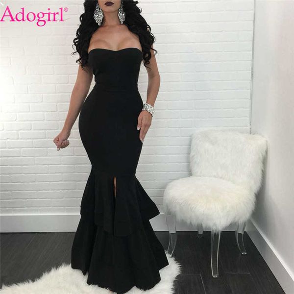 party dresses adogirl strapless mermaid dress front slit cascading ruffle hem bodycon maxi evening party dresses elegant women formal dress, White;black
party dresses adogirl strapless mermaid dress front slit cascading ruffle hem bodycon maxi evening party dresses elegant women formal dress, White;black