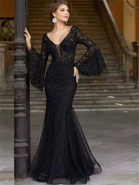 party dresses new retro punk black lace v-neck flared sleeve dress black spring summer evening dress slim fit fishtail long banquet dress t2, White;black
party dresses new retro punk black lace v-neck flared sleeve dress black spring summer evening dress slim fit fishtail long banquet dress t2, White;black